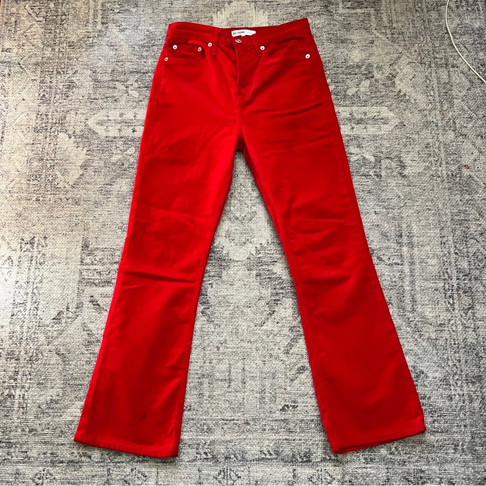 Re/Done Red Velvet Flared Jeans Pants